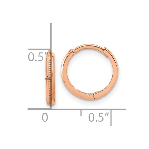 14K Rose Gold Polished and Textured Huggie Hoop Earrings